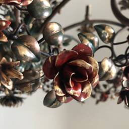 Gorgeous Firenze Dark Brown Chandelier Hand-Forged Wrought Iron With Hand Painted Flowers - thumbnail 2