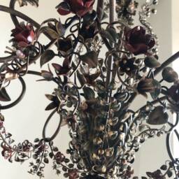 Gorgeous Firenze Dark Brown Chandelier Hand-Forged Wrought Iron With Hand Painted Flowers - thumbnail 3