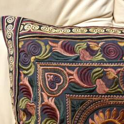 Embroidered Cushion Cover, Thai Cushion, Bohemian Hmong Hilltribe, Boho Decor, Throw Pillow, Mocha Colour - thumbnail 3