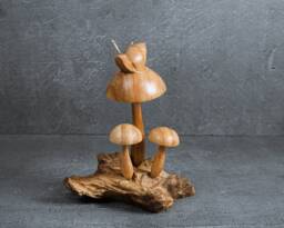 Wood Carving Snail & Mushroom Statue Natural Home Decor 7.8 - thumbnail 1
