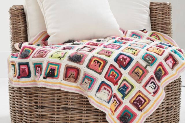 Cat Crochet Blanket, Granny Afghan Square Throw, Baby Blanket - image 1
