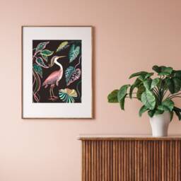 Pink Heron Art Print - Tropical Gouache Painting By Christine De Carvalho - thumbnail 3
