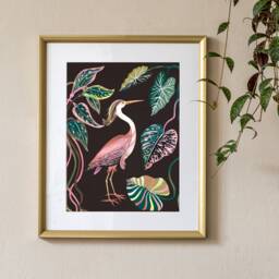 Pink Heron Art Print - Tropical Gouache Painting By Christine De Carvalho - thumbnail 2