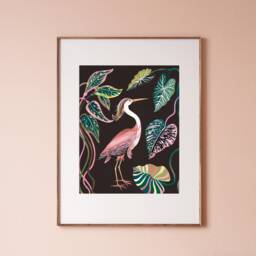 Pink Heron Art Print - Tropical Gouache Painting By Christine De Carvalho - thumbnail 1