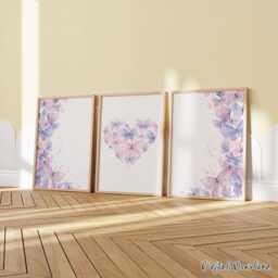 Butterfly & Heart Wall Art - Girls Nursery Prints, Set Of 3 - Printed Or Framed - thumbnail 3