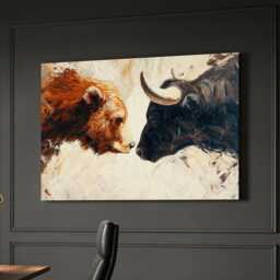 Bear Vs Bull Stock Market Wall Street Trading Painting Finance Inspirational Framed Canvas Art Poster Print Home & Office Room Decor - thumbnail 1