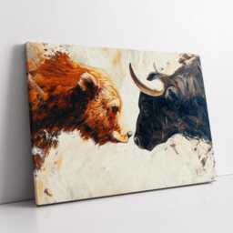 Bear Vs Bull Stock Market Wall Street Trading Painting Finance Inspirational Framed Canvas Art Poster Print Home & Office Room Decor - thumbnail 3