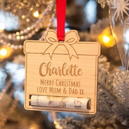 Personalised Present Money Holder Christmas Tree Decoration Bauble - thumbnail 2