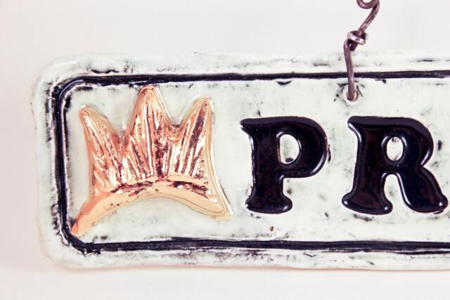 Princess Plaque - Ceramic Wall Hanging Embellished With Gold Tiaras & Curvy Wire Hanger - image 1