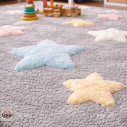 Hand Tufted Kids Star Rug, Grey Nursery Area Pastel Stars - thumbnail 3