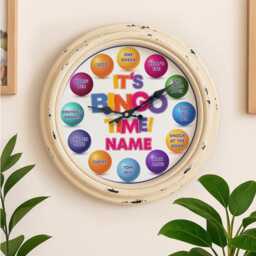 Personalised Bingo Wall Clock Custom Name Colourful Glass Mother's Day Birthday Gift For Her County Kitchen Home Decor Housewarming Ekrc66