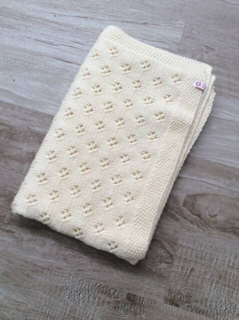 Hand-Knitted Baby Blanket in 100% Pure Merino Wool, Made To Order, Throw - image 1