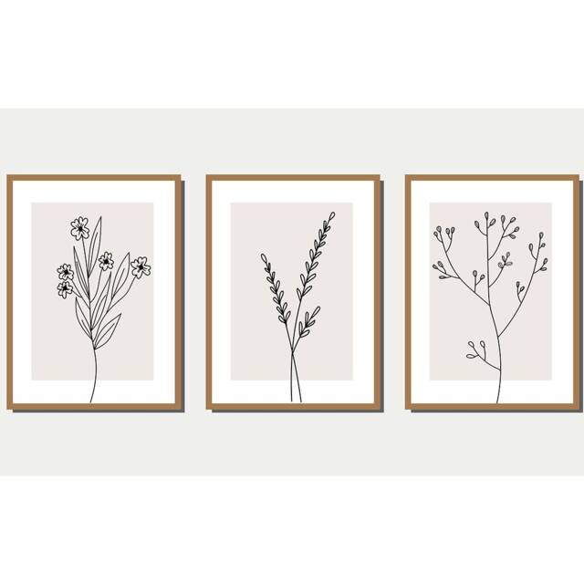 Set Of 3 Simple Line Art Plant/Flower Prints