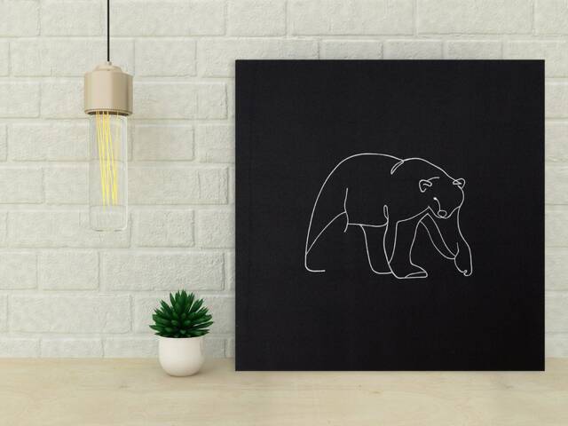 Embroidery Bear Poster On Framed Canvas, Minimalist Wall Decor Art - image 1