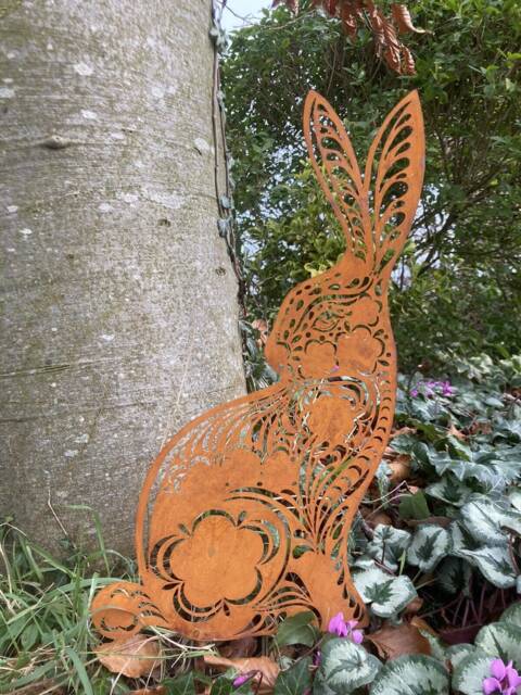 Metal Rusty Hare/Rabbit Silhouette Garden Art Stake Spike Ornament - image 1