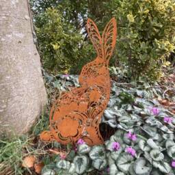 Metal Rusty Hare/Rabbit Silhouette Garden Art Stake Spike Ornament - thumbnail 2