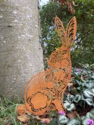 Metal Rusty Hare/Rabbit Silhouette Garden Art Stake Spike Ornament - thumbnail 1