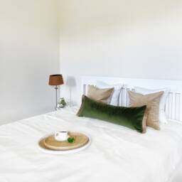 Smoky Green Velvet Lumbar Pillow Cover Oversized Jute Fringe Cushion - thumbnail 3