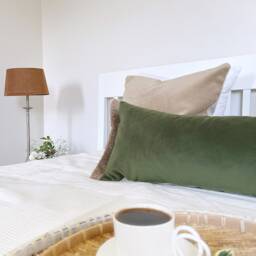 Smoky Green Velvet Lumbar Pillow Cover Oversized Jute Fringe Cushion - thumbnail 4