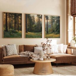 Forest Landscape Art Print Set Woodland Painting, Rustic Cabin Decor - thumbnail 3