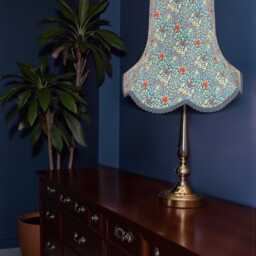 Handcrafted William Morris Blue Snakeshead Curtains Fabric Scalloped Lamp Shades Slate Braid, British Bespoke Handmade - thumbnail 3