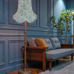 Handcrafted William Morris Blue Snakeshead Curtains Fabric Scalloped Lamp Shades Slate Braid, British Bespoke Handmade - thumbnail 2