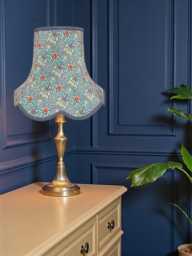 Handcrafted William Morris Blue Snakeshead Curtains Fabric Scalloped Lamp Shades Slate Braid, British Bespoke Handmade