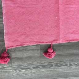 Handmade Rose-Pink Cotton Blanket, Moroccan Tassels, Soft Bed Cover - thumbnail 4
