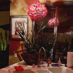 Red Ceiling Lamp, Hanging Light With Red Bubbles For Dining Table, Bedroom, Children Room.modern & Unique Hand Made Fixture - thumbnail 4