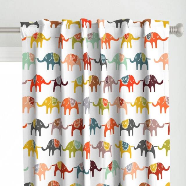 Colorful Elephant Curtain Panel - Illustrated Animal Kids Nursery Trunk Chain Custom March By Endemic - image 1