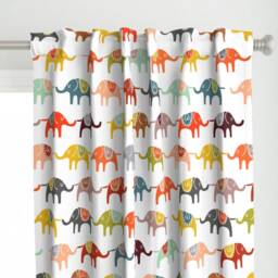 Colorful Elephant Curtain Panel - Illustrated Animal Kids Nursery Trunk Chain Custom March By Endemic - thumbnail 1