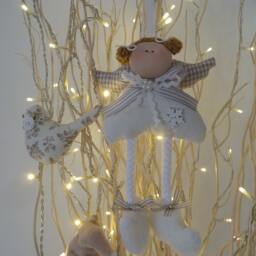 Tree Decorationset Of 6Fabric Pendant Snowman Angel Tilda Candy Cane Christmas Tree Star Bird - thumbnail 2