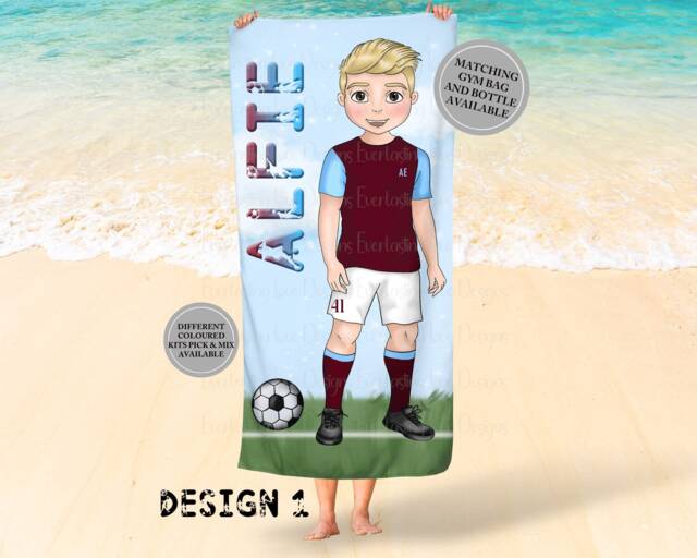 Personalised Football Boy Kit, Matching Gym Bag & Beach Towel, Swimming Towels For Kids, School Bag, Bath Football Gifts - image 1