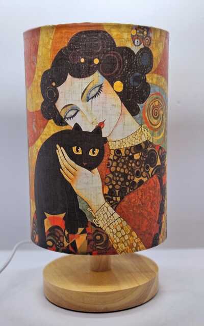 Klimt Black Cat Decoupage Table Lamp Art Deco Usb Night Light - image 1