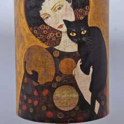 Klimt Black Cat Decoupage Table Lamp Art Deco Usb Night Light - thumbnail 2