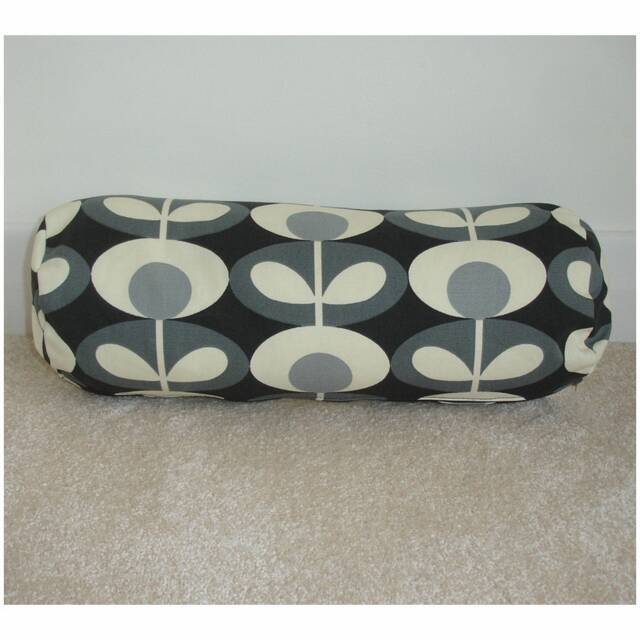 "Cylinder Bolster Pillow Cover Grey 6x16 8x18 Neck Roll Round Cushion Sham Case Black Gray 1970S Vintage Retro Linear Stem Leaves 16"" 18" - image 1