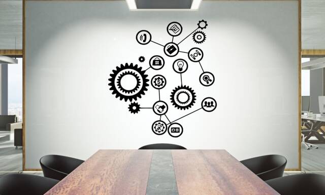 Teamwork Gears Vinyl Wall Decal Office Decor, Motivational Quote 915Re - image 1