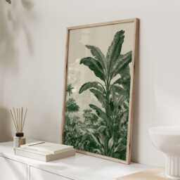 Vintage Banana Leaf Toile Print, Green Botanical Wall Art, Tropical Landscape Illustration Poster, Classic Palm Jungle Decor - thumbnail 2