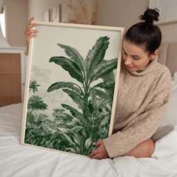 Vintage Banana Leaf Toile Print, Green Botanical Wall Art, Tropical Landscape Illustration Poster, Classic Palm Jungle Decor - thumbnail 3