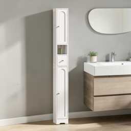 Tall Slim White Storage Cabinet Freestanding Bathroom Organizer With Drawer, Shelf