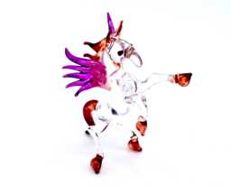 Hand Blown Glass Miniature Pegasus Horse Wings Animal Purple Transparent Figurine Little Statue Decoration Collectible Small Painted Figure