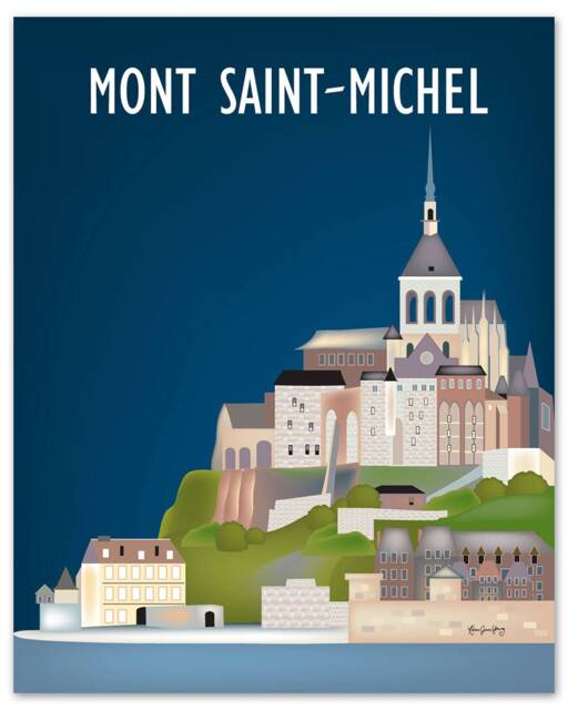 Normandy France Poster, Mont Saint Michel Print, Art, Le Poster Style E8-O-Mont - image 1