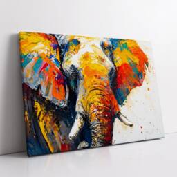 Elephant Animal Abstract Oil Painting Colourful Paint Splatter Style Wall Art Framed Canvas Poster Print, Home/Office Room Decor Gifts - thumbnail 2
