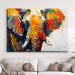 Elephant Animal Abstract Oil Painting Colourful Paint Splatter Style Wall Art Framed Canvas Poster Print, Home/Office Room Decor Gifts - thumbnail 1