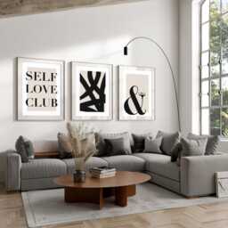 Neutral Abstract Art Prints, Modern Art, Self Love Club, & Chill, Wall , Set Of 3 A4, A3 A3+ A2 A1 Sizes, Fast Delivery - thumbnail 2
