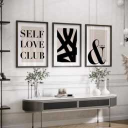 Neutral Abstract Art Prints, Modern Art, Self Love Club, & Chill, Wall , Set Of 3 A4, A3 A3+ A2 A1 Sizes, Fast Delivery - thumbnail 1