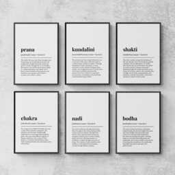 Spiritual Energy Definitions Set Of 6 Prints, Sanskrit Wall Decor - thumbnail 1