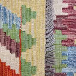 Multicolour Runner Rug, Handmade Artisan Afghan Turkish Scandinavian Navajo Bohemian Flatweave Wool Kilim 241x79 cm - thumbnail 3