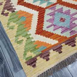Multicolour Runner Rug, Handmade Artisan Afghan Turkish Scandinavian Navajo Bohemian Flatweave Wool Kilim 241x79 cm - thumbnail 2