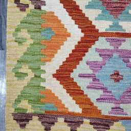 Multicolour Runner Rug, Handmade Artisan Afghan Turkish Scandinavian Navajo Bohemian Flatweave Wool Kilim 241x79 cm - thumbnail 4